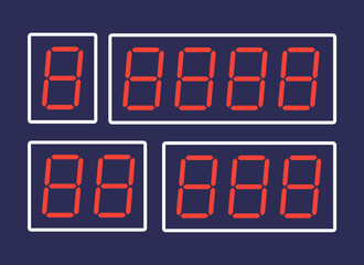 A vector illustration of red digital numbers designed for digital alarm clocks or timers, presented against a dark backdrop.