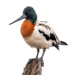 Fototapeta premium Northern shoveler bird isolated on white background.
