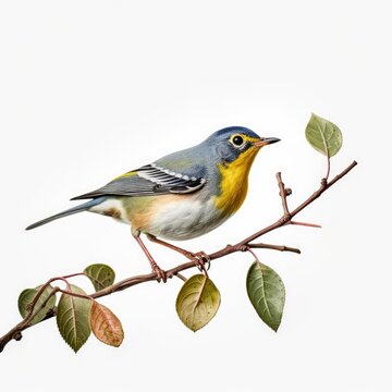 Northern parula bird isolated on white background.