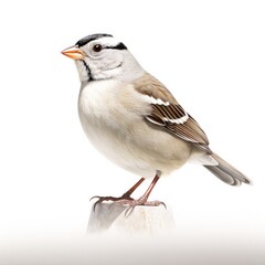 White-crowned sparrow bird isolated on white background.
