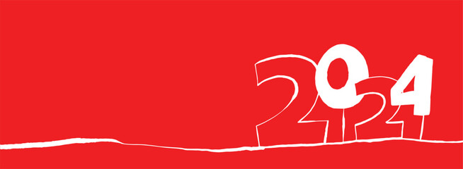Hand drawn numbers 2024  on red background. Vector EPS 10 vector 
