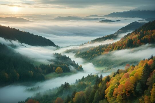 fog in mountains in the morning