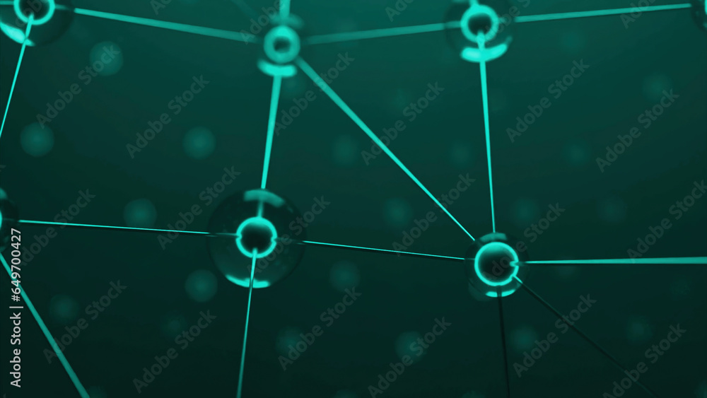 Poster digital lines and dots connections moving in abstract space. design. network grid structure.