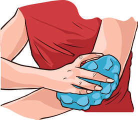 Woman putting an ice pack on her arm pain stock illustration