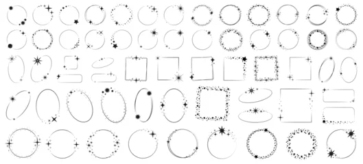 Zelfklevend Fotobehang Star frame. Circle frames with sparkle stars, festive effect decoration © 4zevar