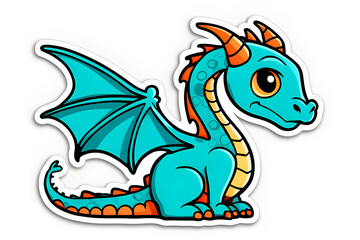 Obraz premium Cute blue cartoon dragon character friendly kids illustration