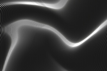 3D halftone neon swirl wave lines pattern flowing dynamic gold gradient light on black background. Luxury  concept of technology, digital, communication, science, music 90s style. Vector illustration.