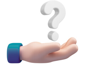 3D Cartoon Hand Holding Question Mark Isolated on Transparent Background
