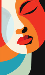 Modern Face Art Illustration. Flat Vector Woman with Bold Colors Geometric Art. 