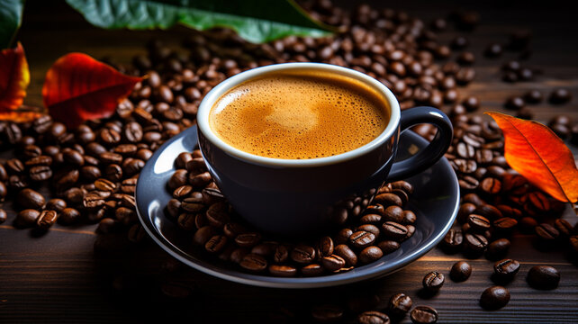 Coffee, cup of dense, hot, strong and frothy espresso © EcoPim-studio