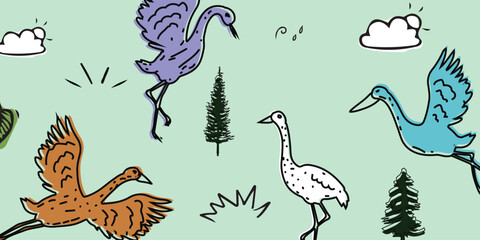 Seamless pattern with cute flamingo bird. adorable for children's textiles, wallpaper, toy wrappers, book covers, wall wallpapers, posters, vector illustration