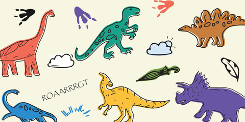 Seamless pattern with cute little dinosaurs. adorable for children's textiles, wallpaper, toy wrappers, book covers, wall wallpapers, posters, vector illustration
