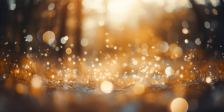Abstract bokeh background with shiny golden lights and gold glittery
