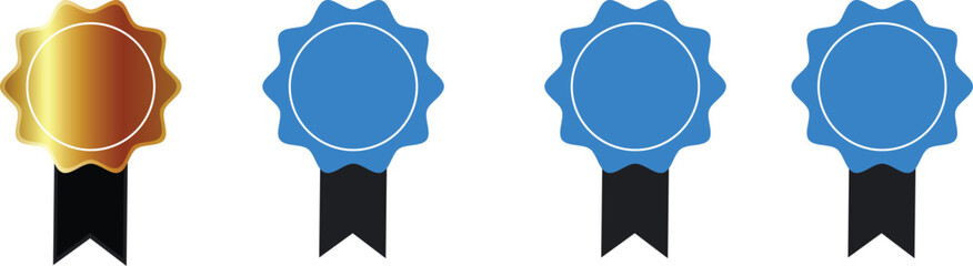 Collection of award ribbons with gold plaque. vector flat illustration