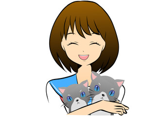 Anime girl and cats