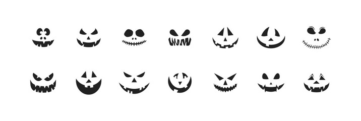 Scary horror halloween pumpkin face icon set. Vector EPS 10