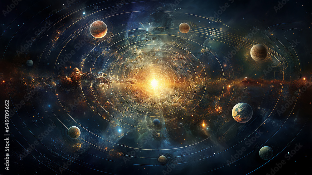 Wall mural astrology and astronomy background planets and space orbits of planets in the solar system abstract background