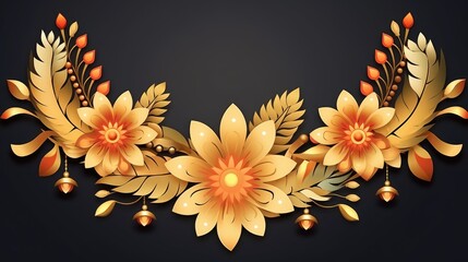 Indian floral garland decoration toran. Happy Diwali festival design with flowers background. Illustration for banner, poster, greeting card, cover or flyer..