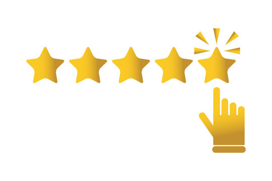 Five stars customer product rating review flat icon for apps and websites. Five golden stars rating showing best quality vector.