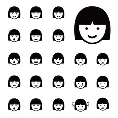 女の子表情アイコンセット