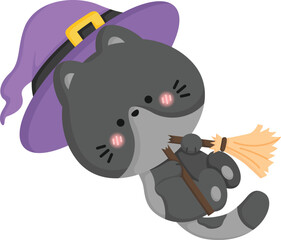 a vector of a witch cat and a broom