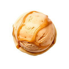 Front view of butterscotch ice cream isolated on a white transparent background 