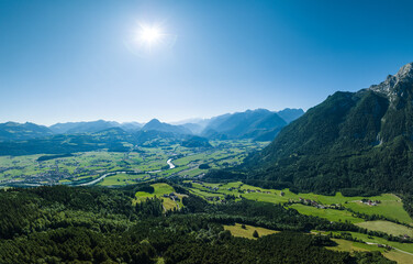 Naklejka na ściany i meble Mountains in the village of Kuchl the Tennengau region near Salzburg, Austria