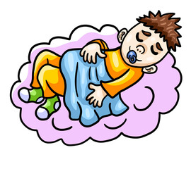 Stylized Adorable Sleeping Baby on a Cloud
