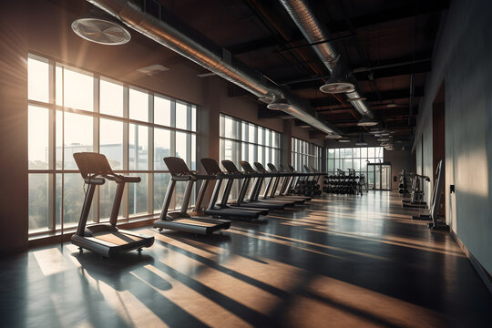 Modern gym interior with fitness equipment