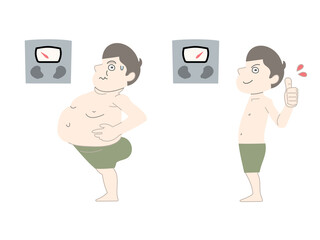 ダイエット　太る　痩せる　男性　体重計　セット素材