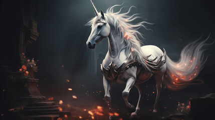 Unicorn's Grace: Enchanted Fantasy in a Magical Real - unicorns, magical, enchanted, fantasy, ethereal, majestic, dreamlike, wonder, landscape, enchanting, whimsical, horn, forest, art, beast