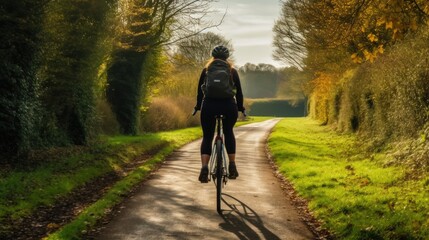 Fototapeta premium An image of a woman enjoying a bike ride on a seemingly endless road.