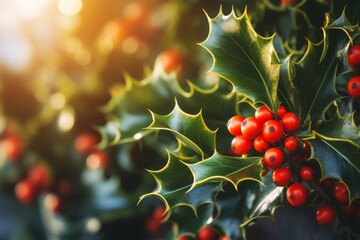 Christmas holly and ivy with blurred background - Powered by Adobe