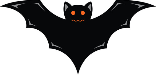 Scary black halloween bat vector icon