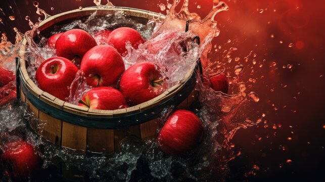Tub or barrel filled with water and apples for Halloween custom of Apple Bobbing