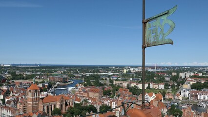 Fototapeta na wymiar Gdansk Old Town Houses Churches Skyline Aerial, Poland