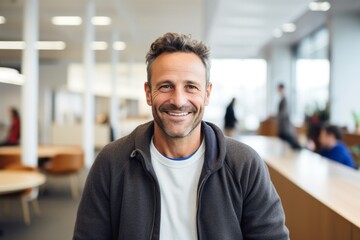 Obraz premium medium shot portrait of a happy Polish man in his 40s wearing a chic cardigan against a white background