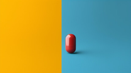 a bright pill on a bright colored background of antibiotics minimalism, alone, lonely. - obrazy, fototapety, plakaty