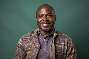 Fototapeta premium portrait of a Kenyan man in his 40s wearing a chic cardigan against an abstract background