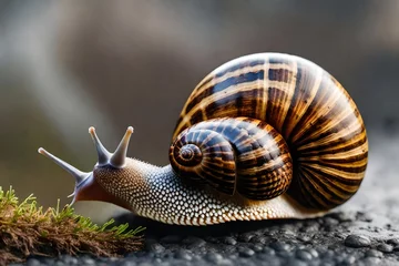 Fotobehang snail on a leaf © aimenyounas