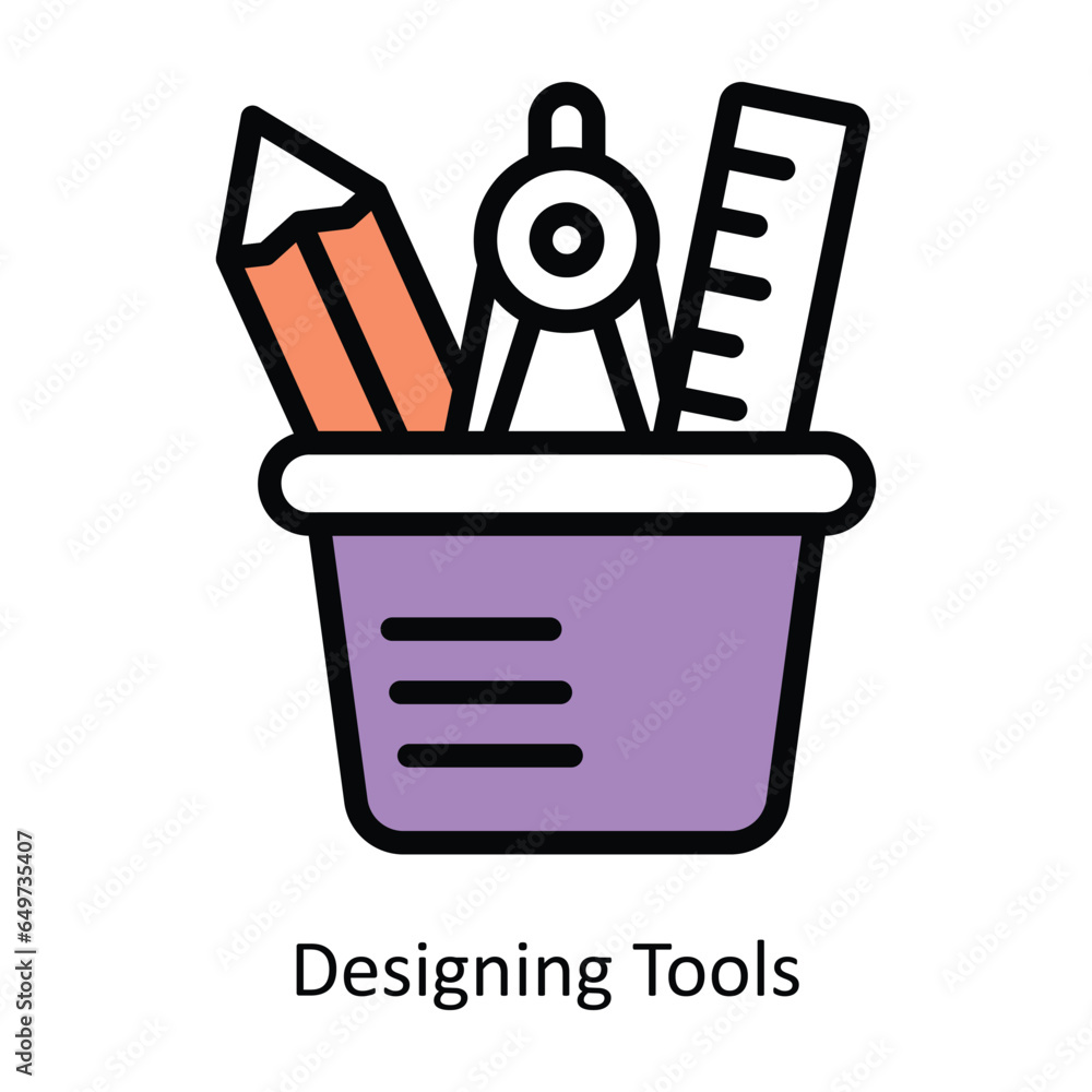 Aufkleber designing tools vector filled outline icon design illustration. graphic design symbol on white backg