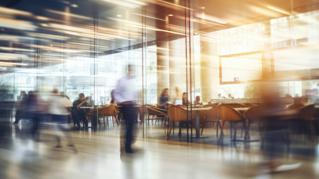 Business office with blurred people casual wear, with blurred bokeh background