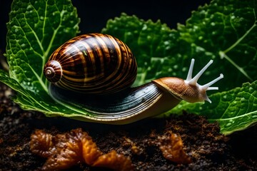 snail on a green leaf - Powered by Adobe