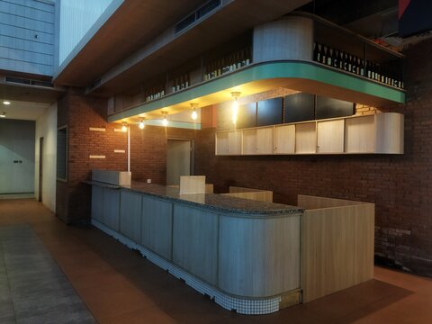Rustic kitchen bar with warm lighting