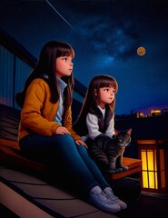 couple sitting on a rooftop in the night