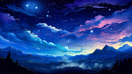 Animated Pixelated Night Sky with Shooting Stars