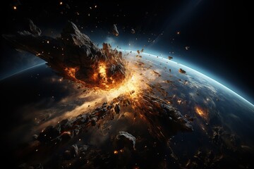 Asteroid Impact depiction of a massive asteroid colliding with Earth, . Generated with AI