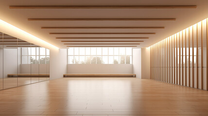 panoramic empty gym with windows for ballet classes. - obrazy, fototapety, plakaty