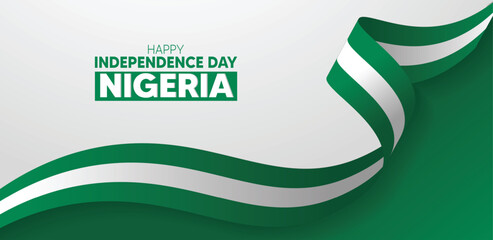 happy independence day Nigeria Day flag ribbon vector background