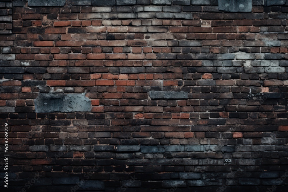 Poster An image of an old brick wall with peeling paint. Perfect for adding a rustic touch to any project.